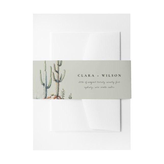Western Boho Cactus Desert Sage Green Wedding Einladungsbanderole (Vorderseite Beispiel)