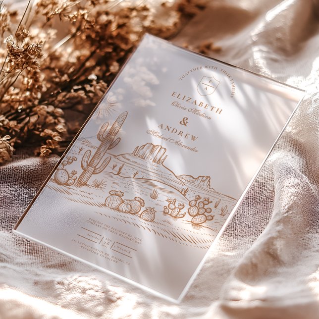 Western Boho Cactus Wüste Landscape Wedding Acryleinladungen (Von Creator hochgeladen)