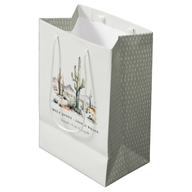 Western Boho Cactus Wüste Landscape Wedding Mittlere Geschenktüte (Vorderseite Schrägansicht)