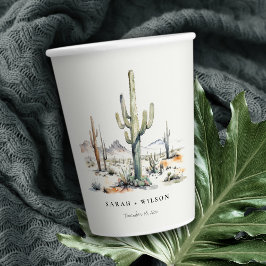 Western Boho Cactus Wüste Landscape Wedding Pappbecher