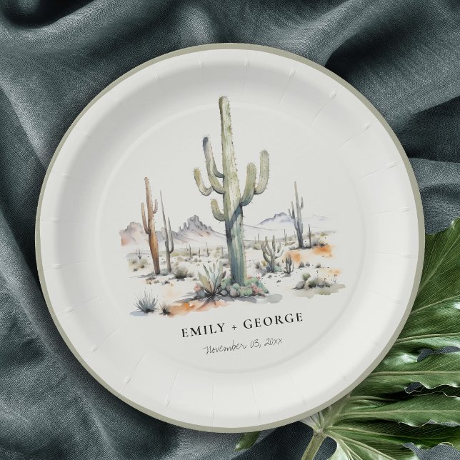 Western Boho Cactus Wüste Landscape Wedding Pappteller (Von Creator hochgeladen)