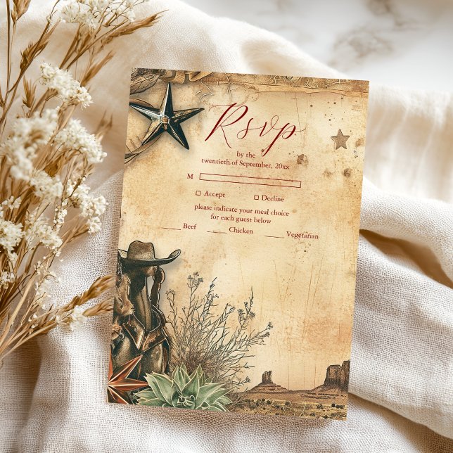 Western Boho Cactus Wüste Landscape Wedding RSVP Karte (Von Creator hochgeladen)