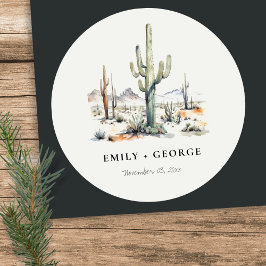 Western Boho Cactus Wüste Landscape Wedding Runder Aufkleber