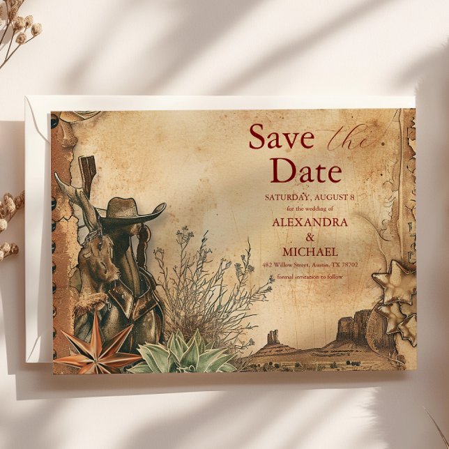 Western Boho Cactus Wüste Landscape Wedding Save The Date (Von Creator hochgeladen)