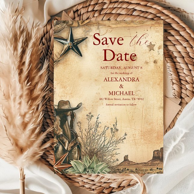 Western Boho Cactus Wüste Landscape Wedding Save The Date (Von Creator hochgeladen)