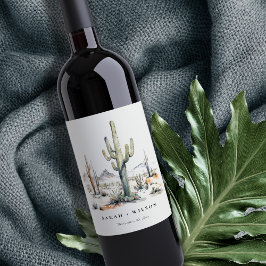Western Boho Cactus Wüste Landscape Wedding Weinetikett