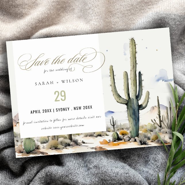 Western Boho Cactus Wüste Wasserfarbenlandschaft Save The Date (Von Creator hochgeladen)