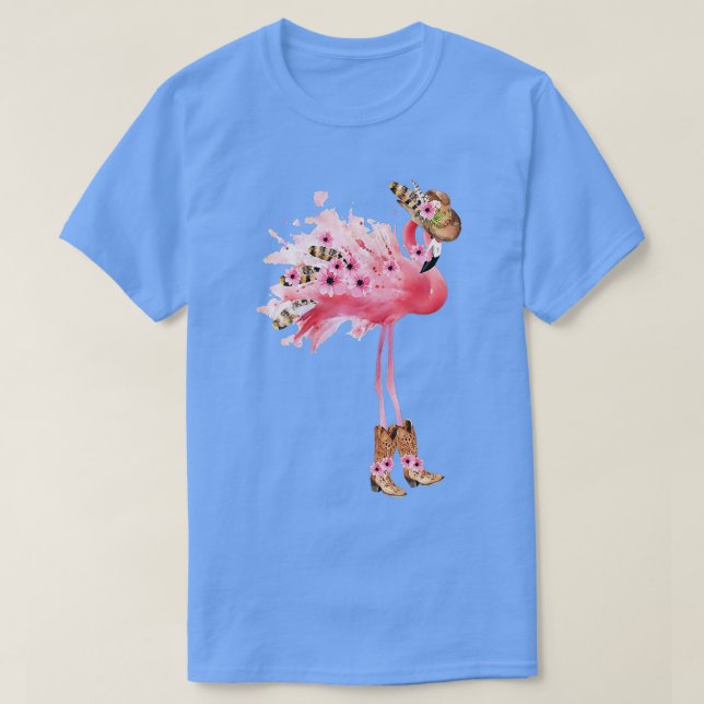 Western Boho Cowgirl Flamingo Print VNeck T-Shirt (Design vorne)