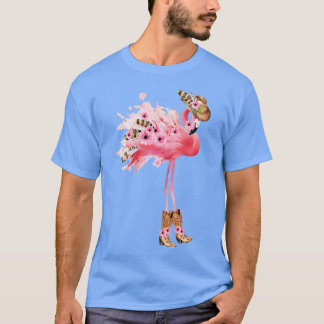 Western Boho Cowgirl Flamingo Print VNeck T-Shirt