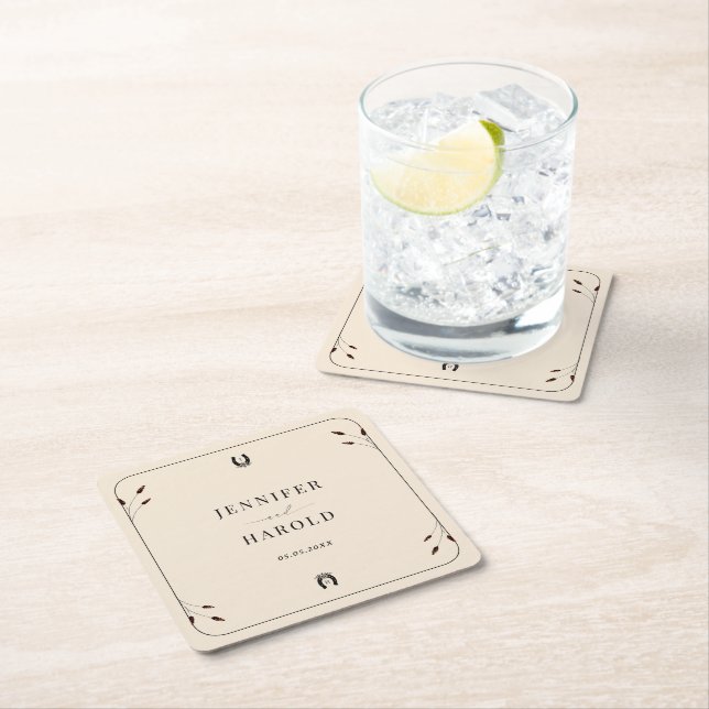 Western Boho Horseshoe Monogram Rustic Wedding Rechteckiger Pappuntersetzer (Vor Ort)