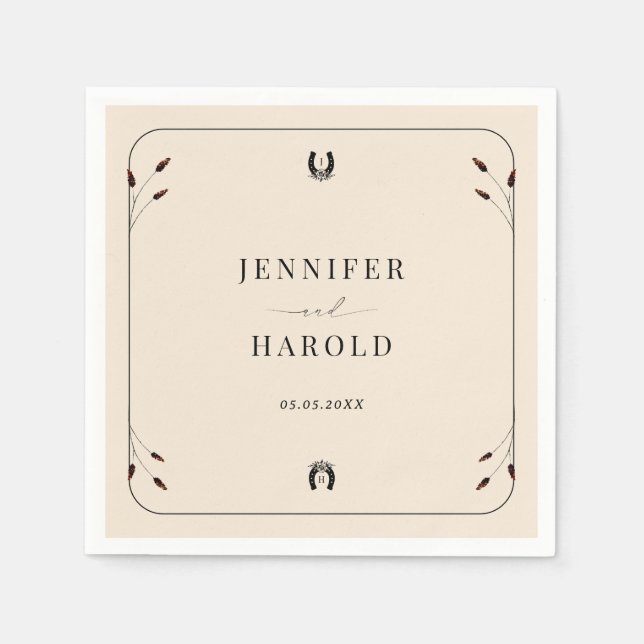 Western Boho Horseshoe Monogram Rustic Wedding Serviette (Vorderseite)