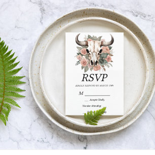 Western Boho Kuh Bläschen Schädelsage Hochzeit RSVP Karte