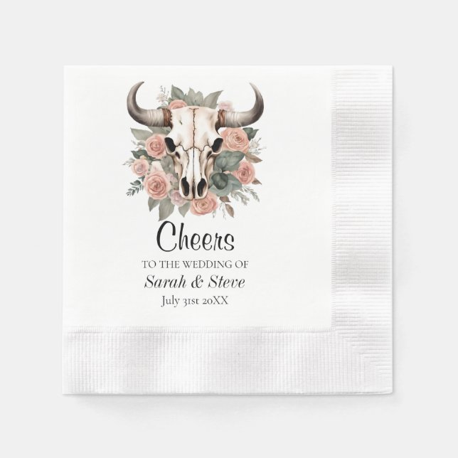 Western Boho Kuh Bläschen Schädelsage Hochzeit Serviette (Vorderseite)