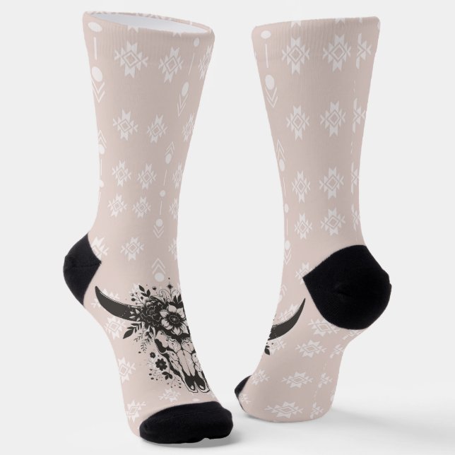 Western Boho Longhorn Floral Socks Socken (Gewinkelt)