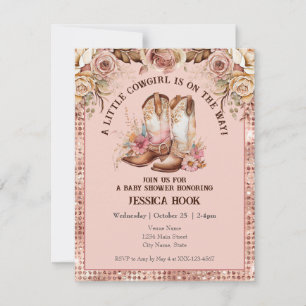 Western Boho Pink Floral Cowgirl Babydusche Einladung