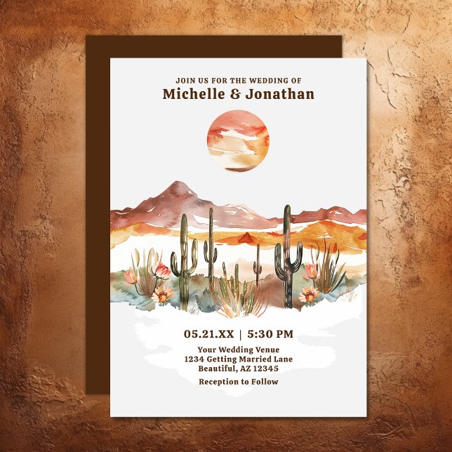 Western Boho Wedding Einladung (Simple Desert Cactus Western Boho Wedding Invitation)