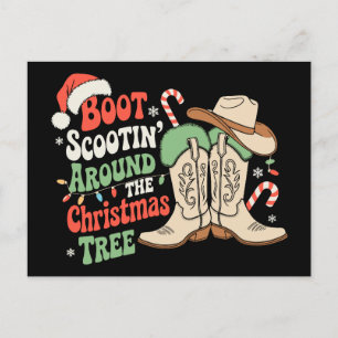 Western Boot Scootin Around The Christmas Tree Feiertagspostkarte