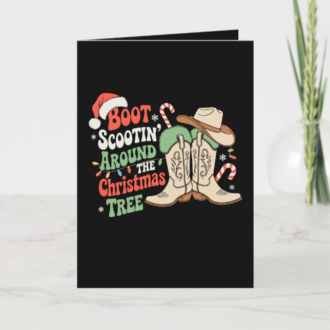 Western Boot Scootin Around The Christmas Tree Karte (Vorderseite)