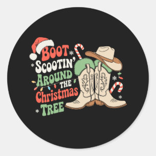 Western Boot Scootin Around The Christmas Tree Runder Aufkleber