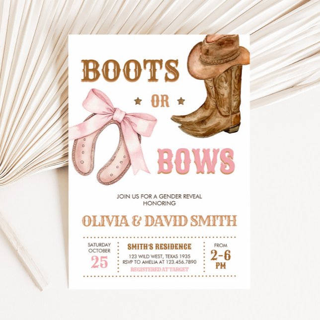Western Boots and Bows Gender Reveal Einladung (Boots and Bows Gender Reveal Invitation)