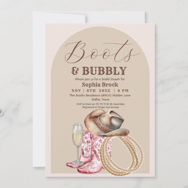 Western Boots and Bubbly Bridal Shower Einladung (Vorderseite)