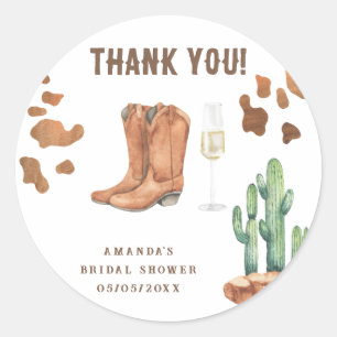 Western Boots & Bubbly Danke Brautdusche Runder Aufkleber