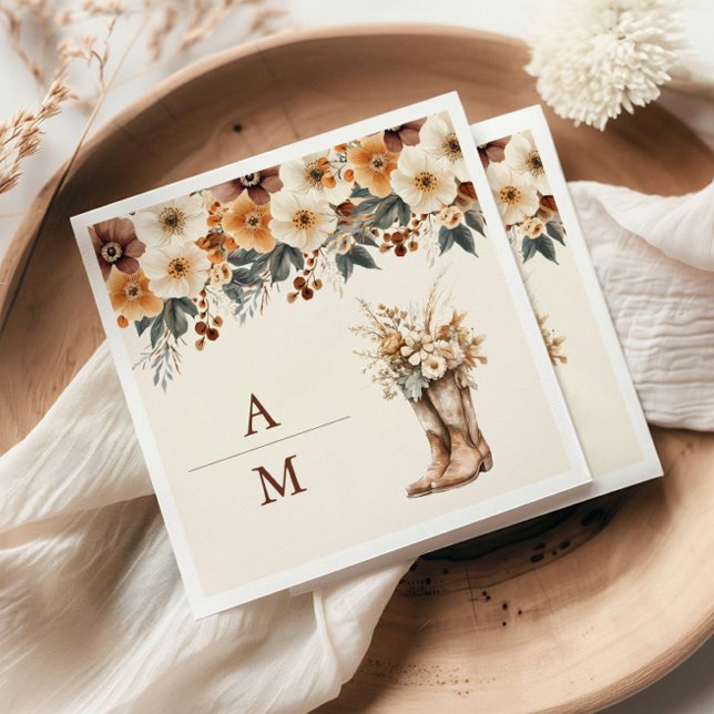 Western Boots Floral Terracotta Hochzeit Serviette (Von Creator hochgeladen)