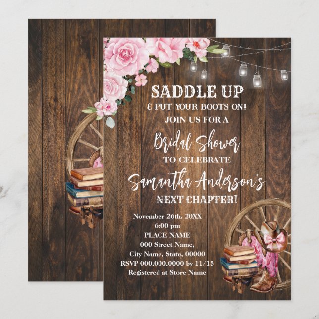 Western Boots Saddle Up Next Chapter Bridal Shower Einladung (Vorne/Hinten)
