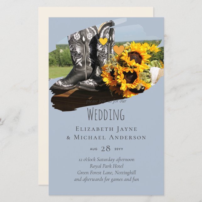 Western Boots Sonnenblumen Rustikale Hochzeit (Vorne/Hinten)