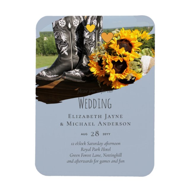 Western Boots Sonnenblumen Rustikale Hochzeit Magnet (Vertikal)