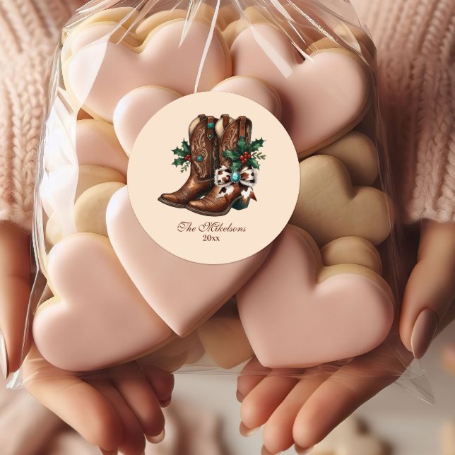 Western Bow & Boots Christmas  Runder Aufkleber (Von Creator hochgeladen)