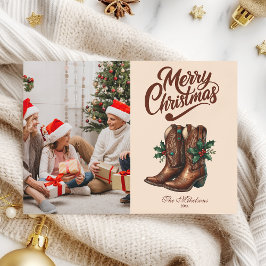 Western Bow & Boots Weihnachtsfeiertag Foto Feiertagskarte
