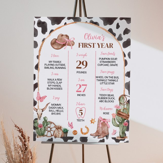 Western Bows Pink Cowgirl Birthday Milestone Poster (Von Creator hochgeladen)