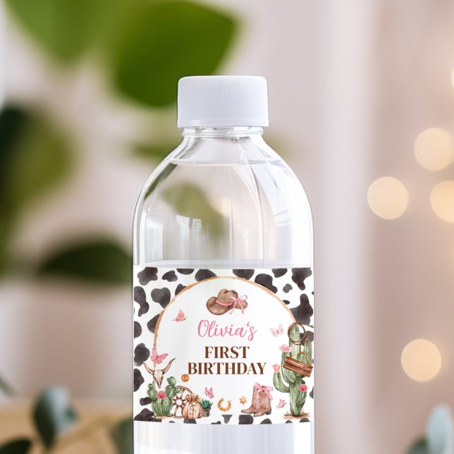 Western Bows Pink Cowgirl Geburtstag Wasserflaschenetikett (Von Creator hochgeladen)