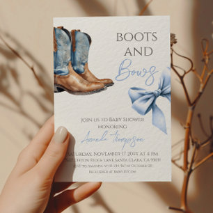 Western Boy Boots and Bows Blue Baby Shower Einladung
