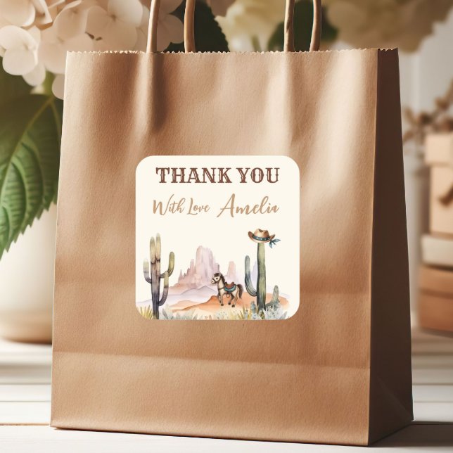 Western Boy Ein kleiner Cowboy Rustikale Babydusch Quadratischer Aufkleber (Von Creator hochgeladen)