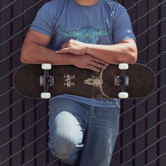 Western Braun Beige Alte Rustikale Bullskulptur Mo Skateboard (Außenbereich 3)