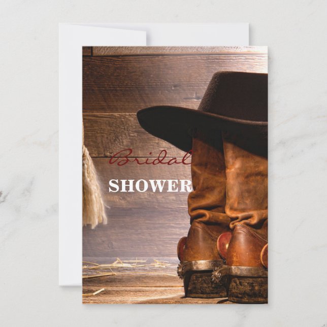 Western-Braunholz-Cowboystiefel Einladung (Vorderseite)
