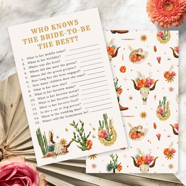 Western Brautparty Game (Western Who Knows the Bride -To-Be Best? Bridal Shower Game by Painted Paperie
)