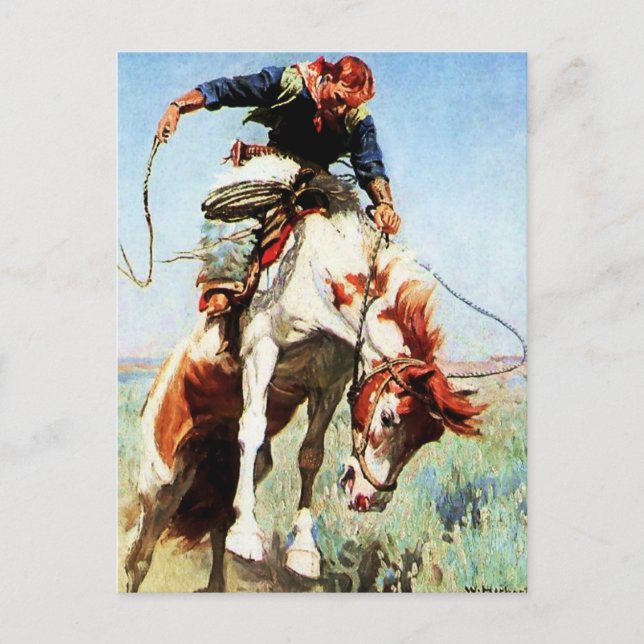Western "Bronco Rider" Kunst von W Herbert Dunton Postkarte (Vorderseite)