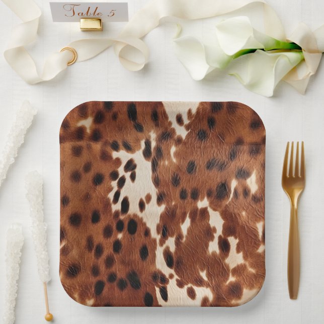 Western Brown Black Cowboy Cowhide Pappteller (Hochzeit)