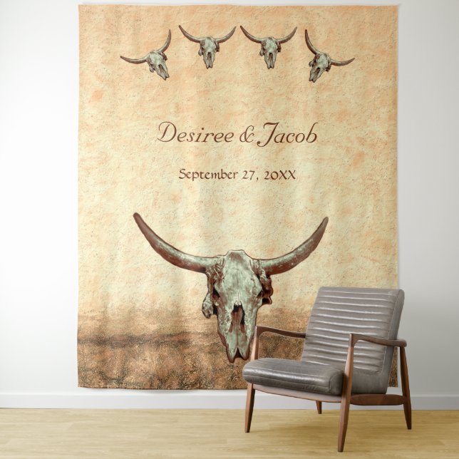Western Brown Bull Skull Wedding Foto Stand Wandteppich (Beispiel)