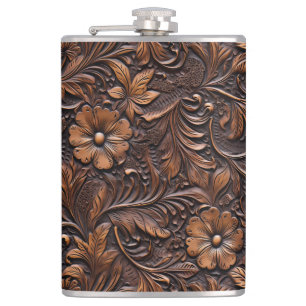 Western Brown Cowgirl Bohemisch Floral Flachmann