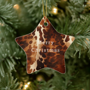 Western Brown Cowhide Keramik Ornament