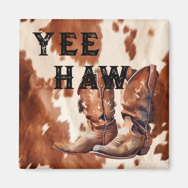 Western Brown Cream Cowboy Cowhide Stiefel Magnet (Vorne)