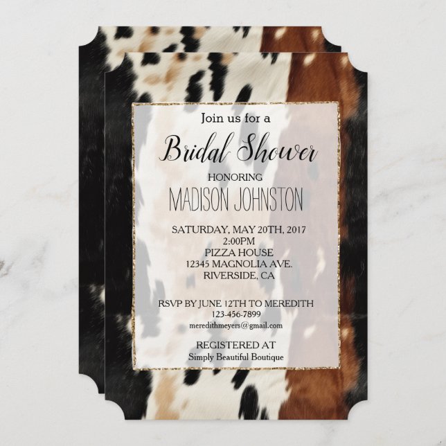 Western Brown Cream Cowhide Einladung (Vorne/Hinten)