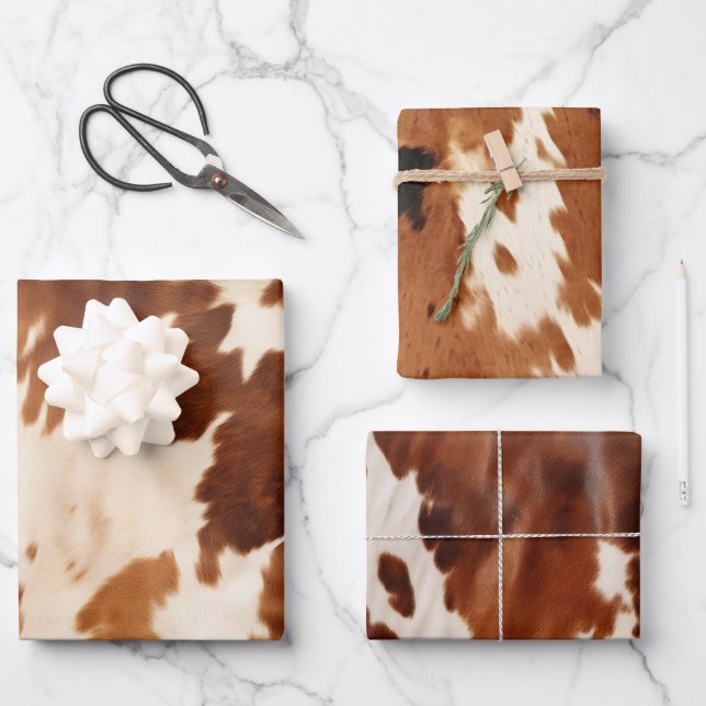 Western Brown Cream Cowhide Geschenkpapier Set (Vorderseite)