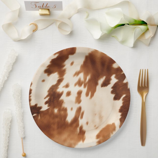 Western Brown Cream Cowhide Pappteller (Hochzeit)