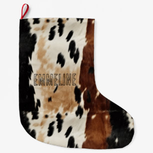 Western Brown Cream Cowhide Tiername Großer Weihnachtsstrumpf