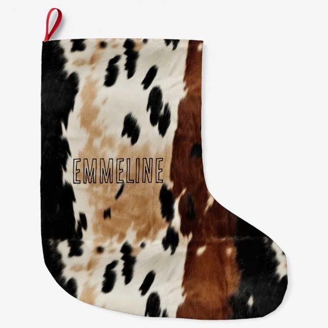 Western Brown Cream Cowhide Tiername Großer Weihnachtsstrumpf (Vorderseite)